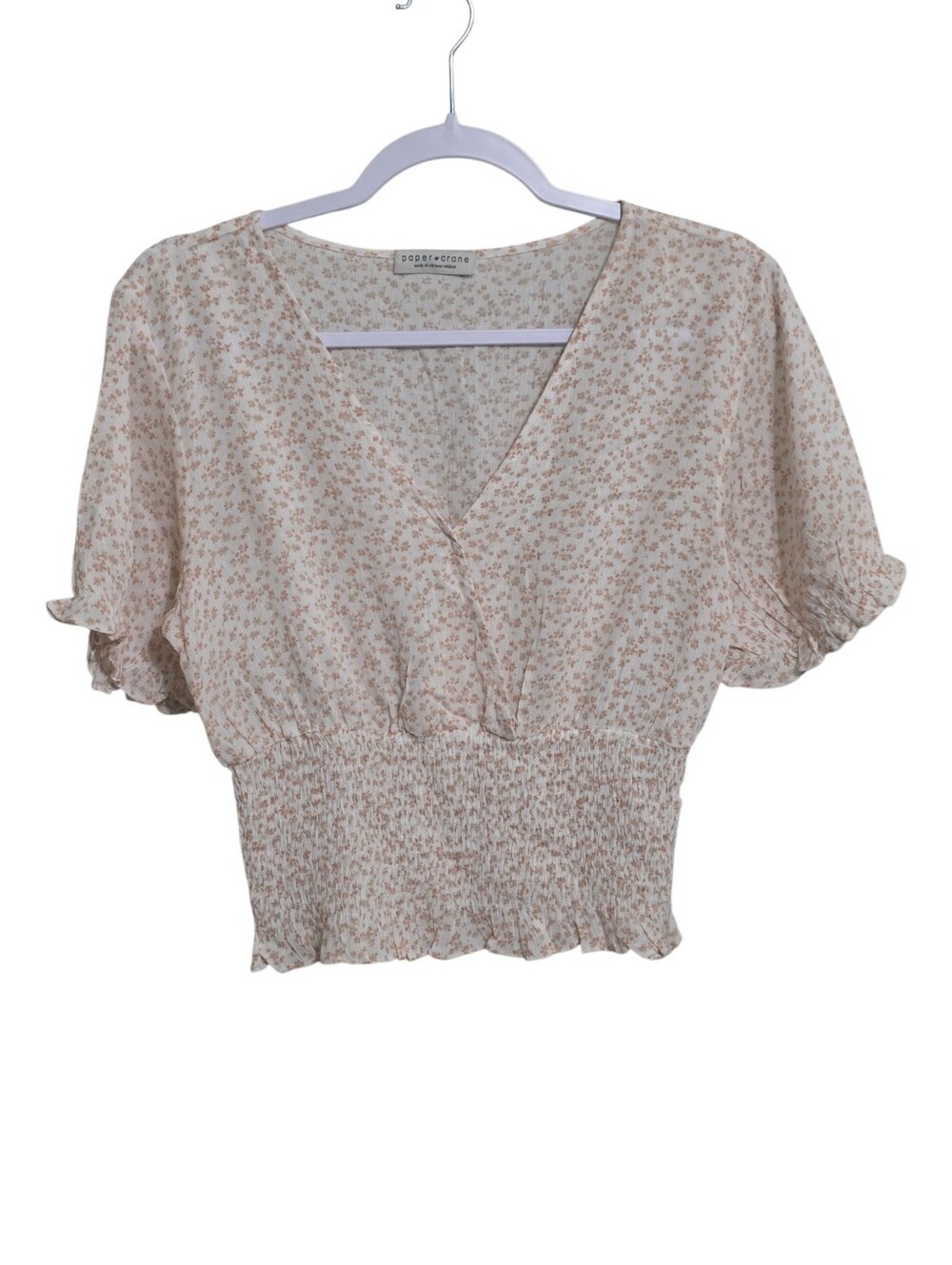 Paper Crane Dainty White Floral Top M Smocked Bottom Cottagecore Feminine